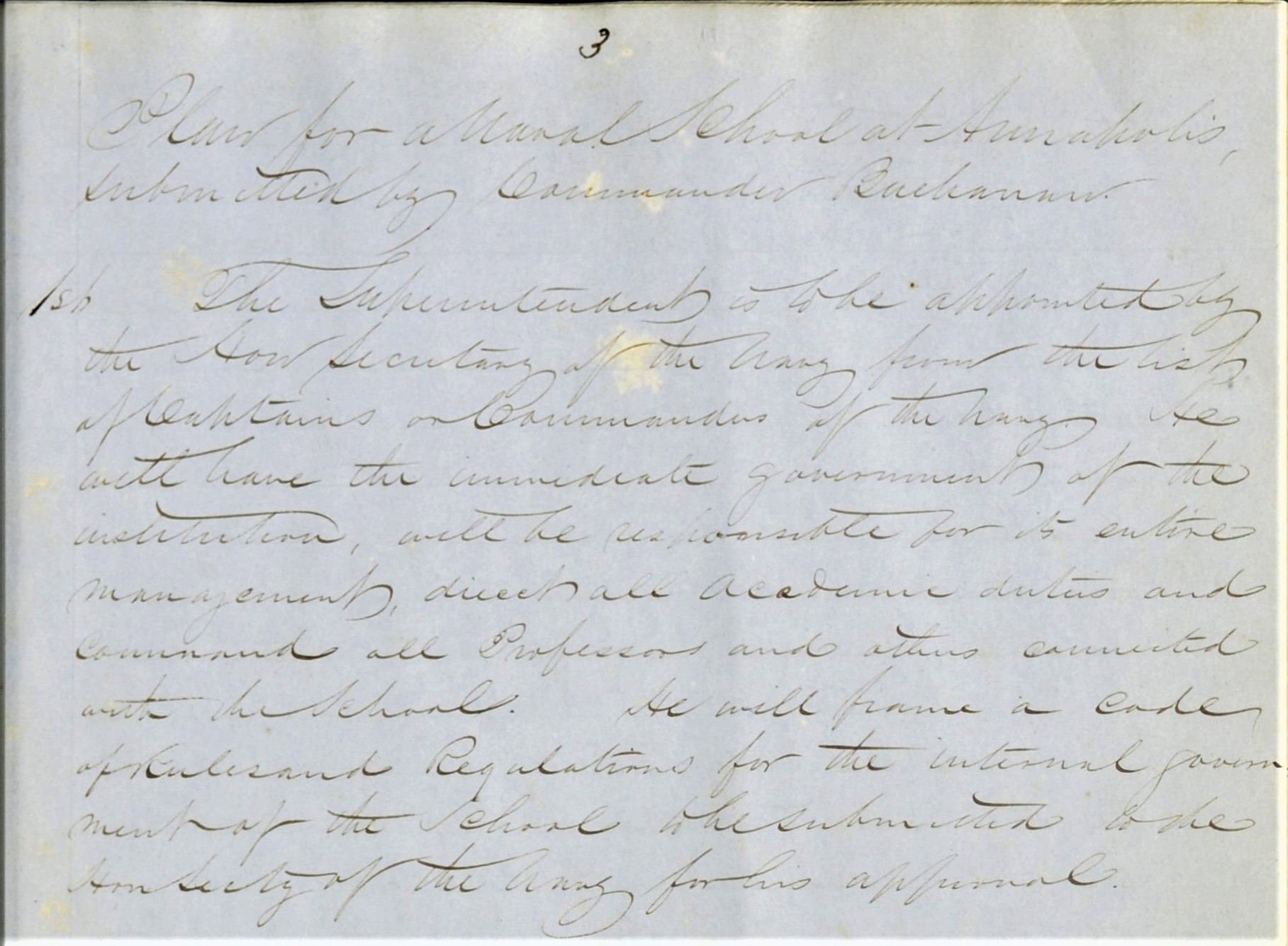 Article 1 of Commander Franklin Buchanan's plan for the Naval School