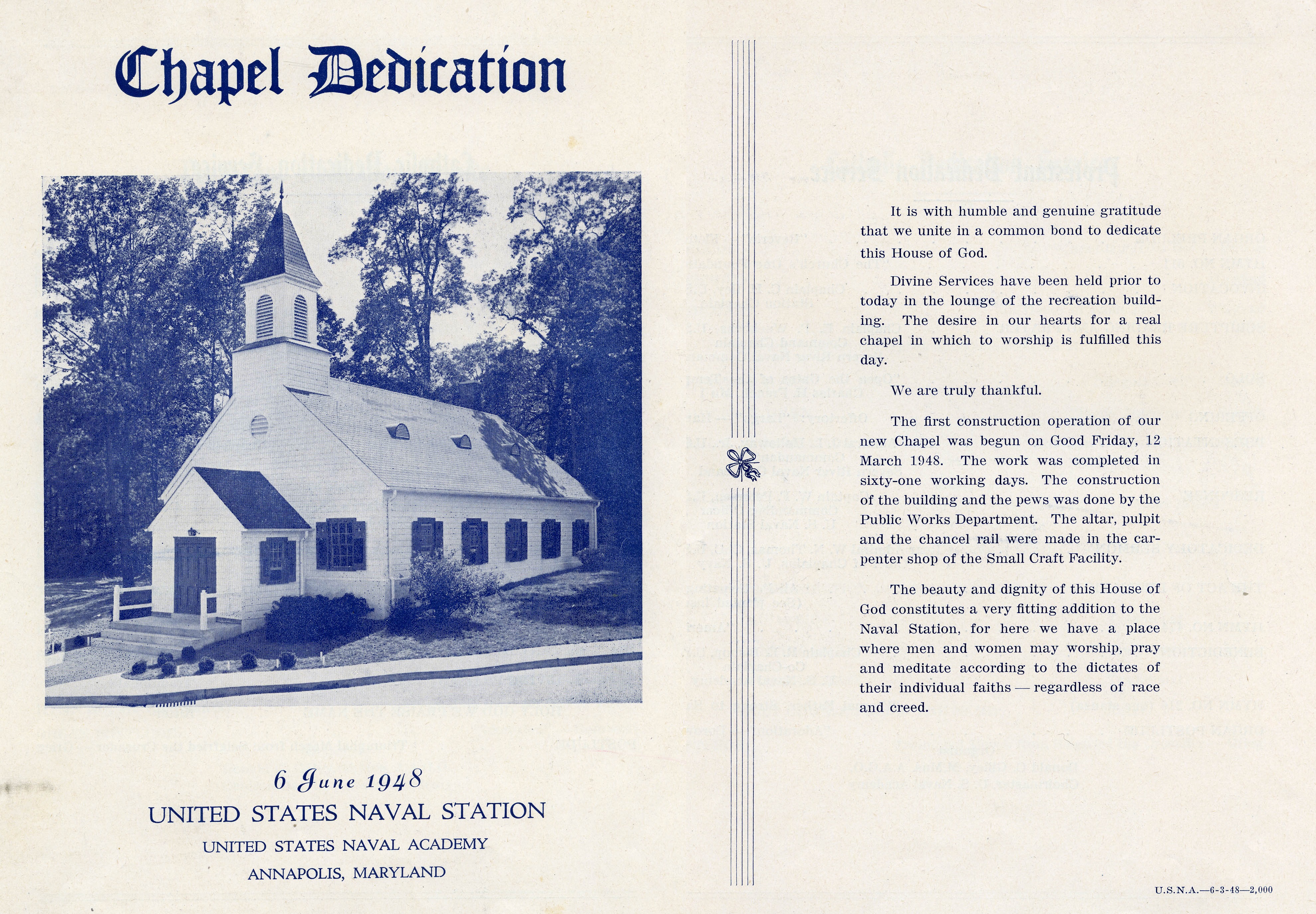 Chapel Building 127NS: Dedication 1948