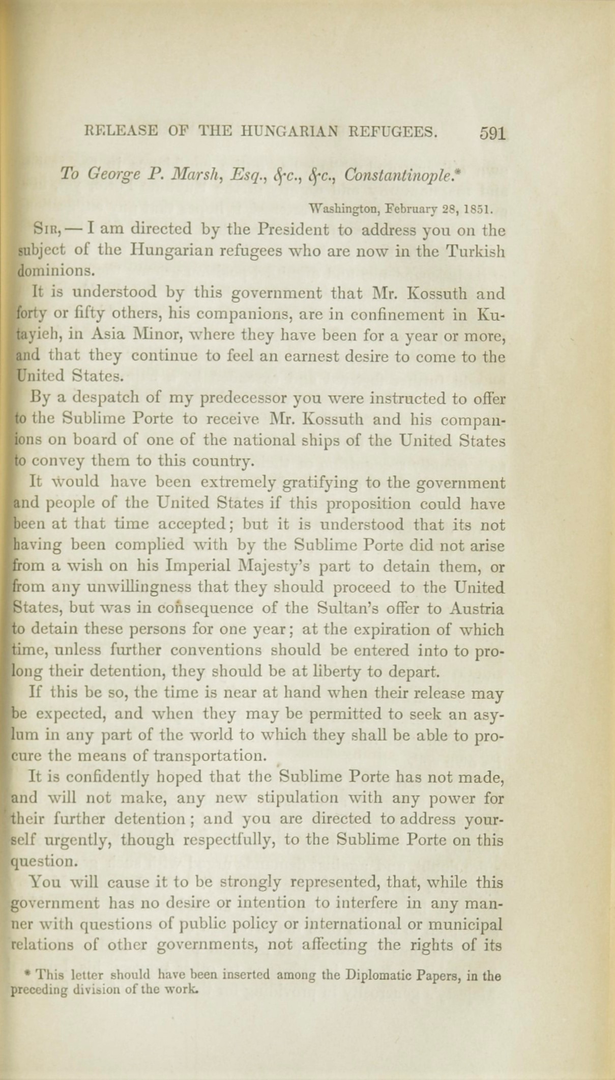 Hungarian George Washington: Webster's letter about Hungarian refugees
