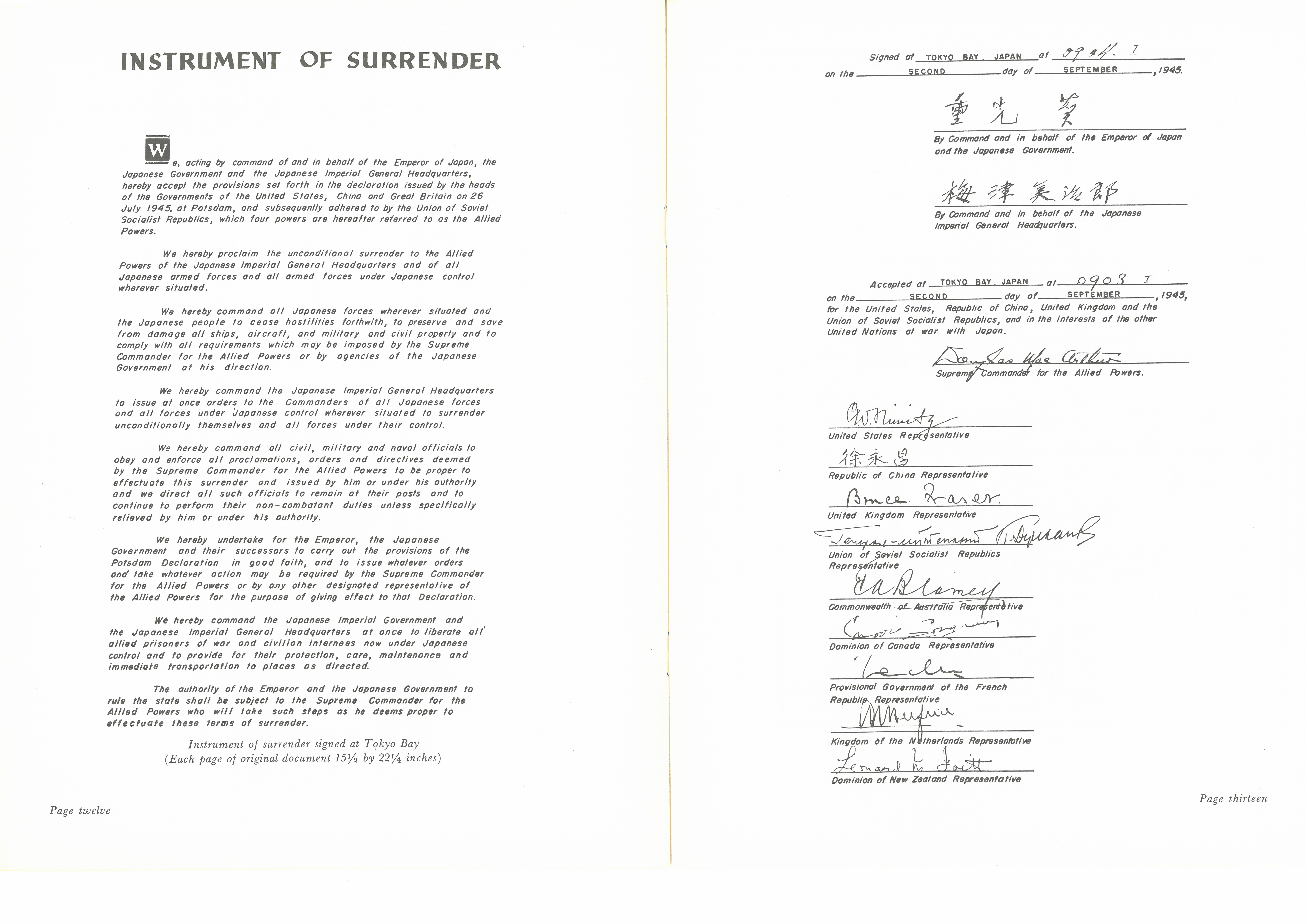 Facsimile of the Instrument of Surrender.