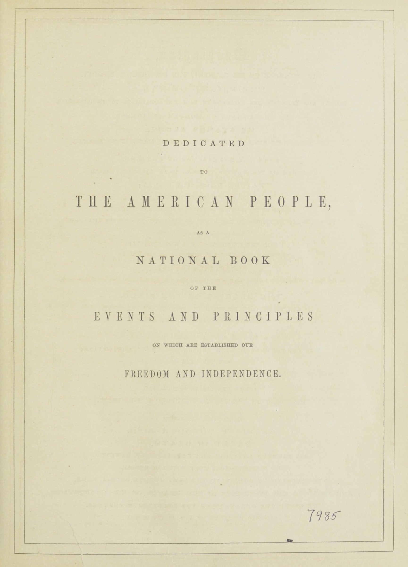 Dedicated to the American People... a National Book
